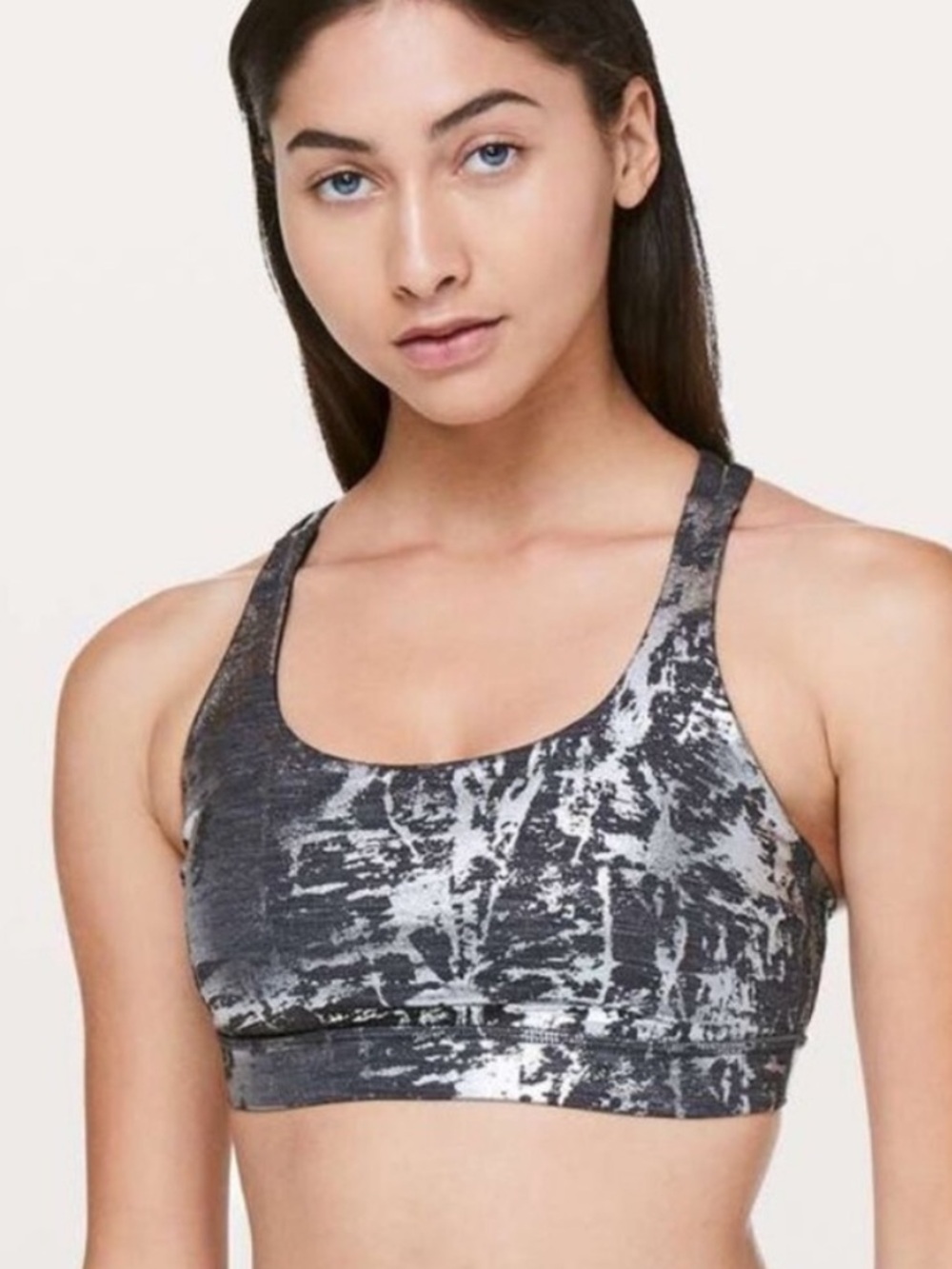 Lululemon Energy Bra Crinkle Heather Brindle High Shine Foil Sports Bra Size 8
